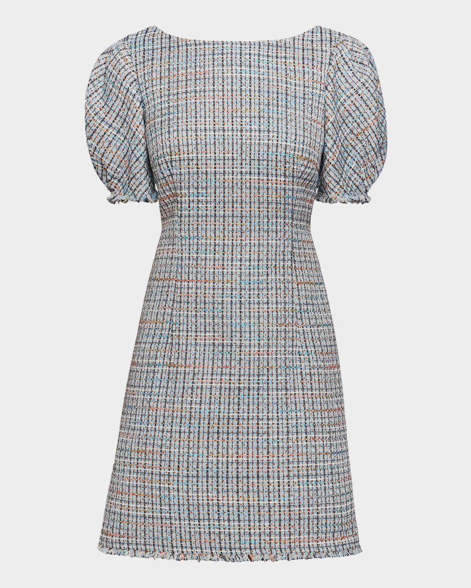 Puff-Sleeve Tweed Dress